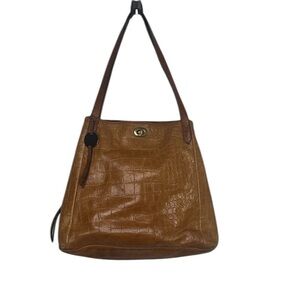 Margot Caramel Croc Embossed Leather Double Handle Handbag BLEMISH